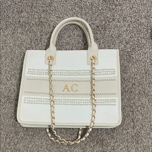 Abbott Lyon White and Gold AC Pearl Canvas Tote Bag with Double Straps